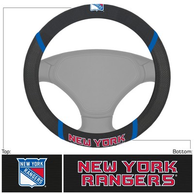 Fan Mats  LLC New York Rangers Embroidered Steering Wheel Cover Black