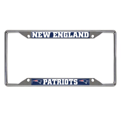 Fan Mats  LLC New England Patriots Chrome Metal License Plate Frame, 6.25in x 12.25in Navy