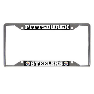 Fan Mats  LLC Pittsburgh Steelers Chrome Metal License Plate Frame, 6.25in x 12.25in Black