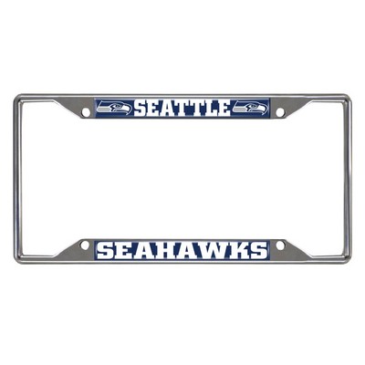 Fan Mats  LLC Seattle Seahawks Chrome Metal License Plate Frame, 6.25in x 12.25in Blue