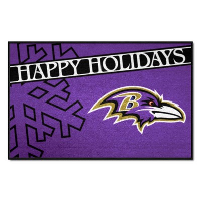 Fan Mats  LLC Baltimore Ravens Starter Mat Accent Rug - 19in. x 30in. Happy Holidays Starter Mat Purple