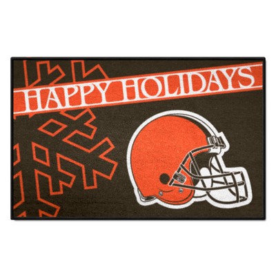 Fan Mats  LLC Cleveland Browns Starter Mat Accent Rug - 19in. x 30in. Happy Holidays Starter Mat Brown