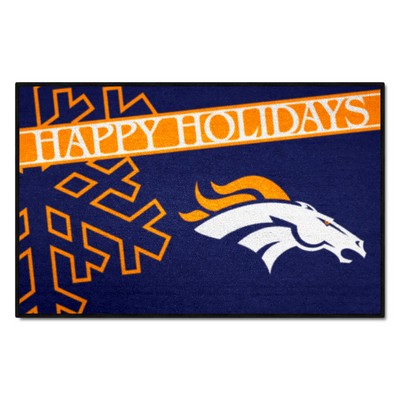 Fan Mats  LLC Denver Broncos Starter Mat Happy Holidays Navy