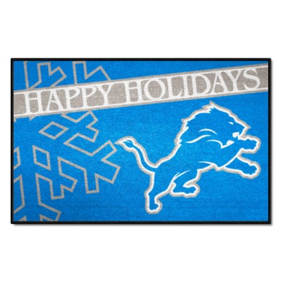 Fan Mats  LLC Detroit Lions Starter Mat Accent Rug - 19in. x 30in. Happy Holidays Starter Mat Blue