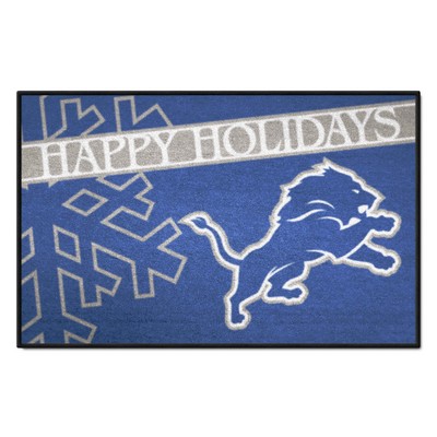Fan Mats  LLC Detroit Lions Starter Mat Happy Holidays Blue