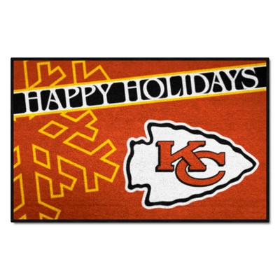 Fan Mats  LLC Kansas City Chiefs Starter Mat Accent Rug - 19in. x 30in. Happy Holidays Starter Mat Red