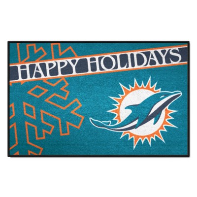 Fan Mats  LLC Miami Dolphins Starter Mat Accent Rug - 19in. x 30in. Happy Holidays Starter Mat Aqua