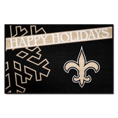 Fan Mats  LLC New Orleans Saints Starter Mat Happy Holidays Black