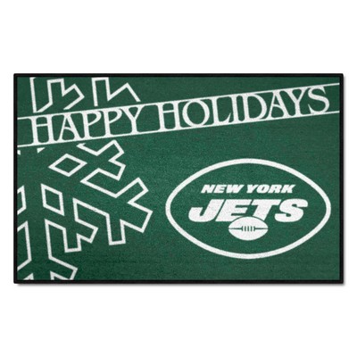 Fan Mats  LLC New York Jets Starter Mat Happy Holidays Green