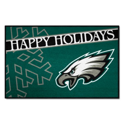 Fan Mats  LLC Philadelphia Eagles Starter Mat Accent Rug - 19in. x 30in. Happy Holidays Starter Mat Green