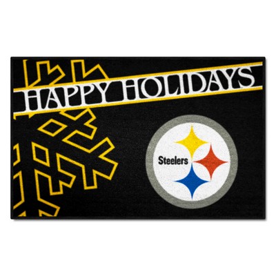 Fan Mats  LLC Pittsburgh Steelers Starter Mat Happy Holidays Black