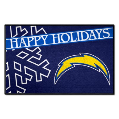 Fan Mats  LLC Los Angeles Chargers Starter Mat Accent Rug - 19in. x 30in. Happy Holidays Starter Mat Blue