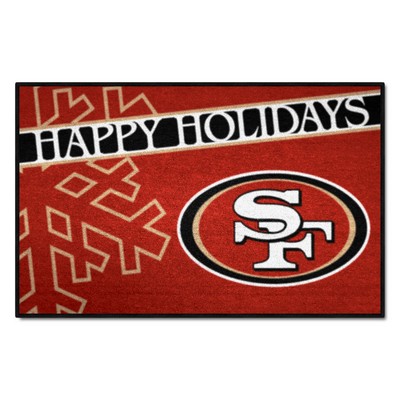 Fan Mats  LLC San Francisco 49ers Starter Mat Accent Rug - 19in. x 30in. Happy Holidays Starter Mat Red