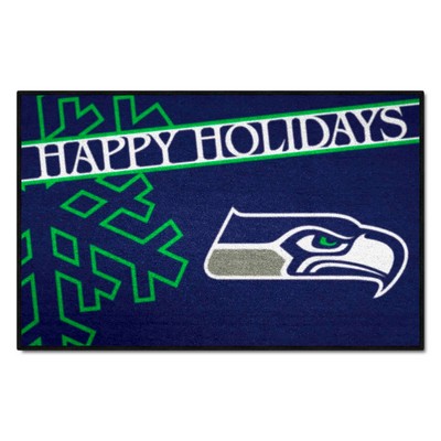 Fan Mats  LLC Seattle Seahawks Starter Mat Accent Rug - 19in. x 30in. Happy Holidays Starter Mat Navy