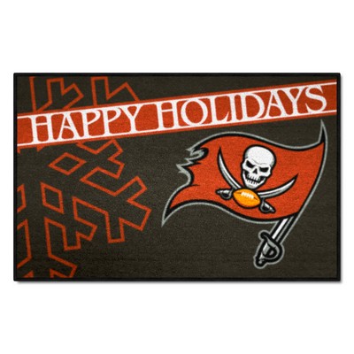 Fan Mats  LLC Tampa Bay Buccaneers Starter Mat Accent Rug - 19in. x 30in. Happy Holidays Starter Mat Pewter