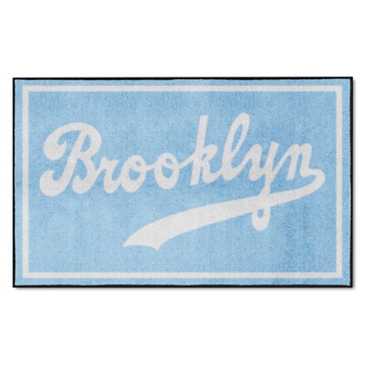 Fan Mats  LLC Brooklyn Dodgers 4ft. x 6ft. Plush Area Rug 1944 Retro Logo Light Blue