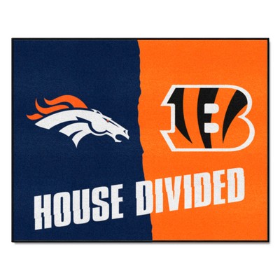 Fan Mats  LLC NFL House Divided - Broncos / Bengals House Divided Rug - 34 in. x 42.5 in. Multi