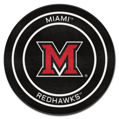Fan Mats  LLC Miami (OH) Redhawks Hockey Puck Rug - 27in. Diameter Black