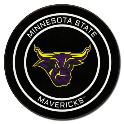 Fan Mats  LLC Minnesota State - Mankato Mavericks Hockey Puck Rug - 27in. Diameter Black