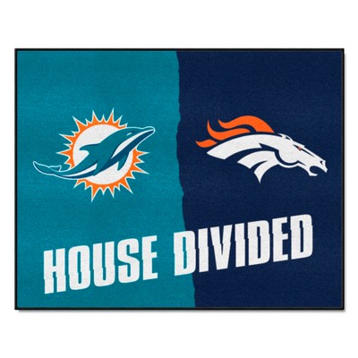 Fan Mats  LLC NFL House Divided - Dolphins / Broncos House Divided Rug - 34 in. x 42.5 in. Multi