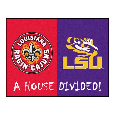 Fan Mats  LLC House Divided - UL-Lafayette / LSU House Divided House Divided Rug - 34 in. x 42.5 in. Multi