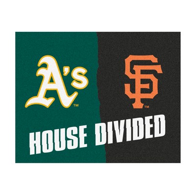 Fan Mats  LLC MLB House Divided - Athletics / Giants House Divided Rug - 34 in. x 42.5 in. Multi
