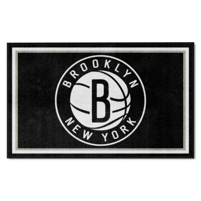 Fan Mats  LLC Brooklyn Nets 4ft. x 6ft. Plush Area Rug Black