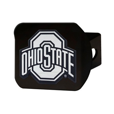 Fan Mats  LLC Ohio State Buckeyes Black Metal Hitch Cover with Metal Chrome 3D Emblem Red