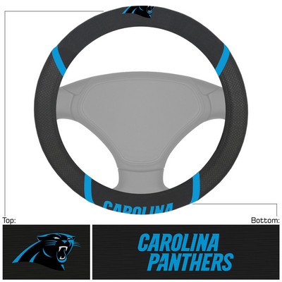 Fan Mats  LLC Carolina Panthers Embroidered Steering Wheel Cover Black
