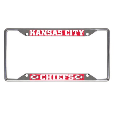 Fan Mats  LLC Kansas City Chiefs Chrome Metal License Plate Frame, 6.25in x 12.25in Red