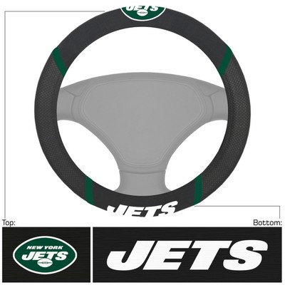 Fan Mats  LLC New York Jets Embroidered Steering Wheel Cover Black