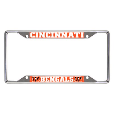 Fan Mats  LLC Cincinnati Bengals Chrome Metal License Plate Frame, 6.25in x 12.25in Orange