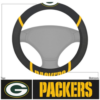 Fan Mats  LLC Green Bay Packers Embroidered Steering Wheel Cover Black
