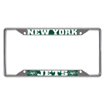 Fan Mats  LLC New York Jets Chrome Metal License Plate Frame, 6.25in x 12.25in Green