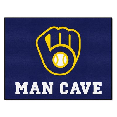 Fan Mats  LLC Milwaukee Brewers Man Cave All-Star Rug - 34 in. x 42.5 in. Navy