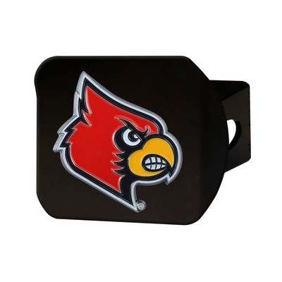 Fan Mats  LLC Louisville Cardinals Black Metal Hitch Cover - 3D Color Emblem Red