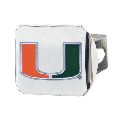 Fan Mats  LLC Miami Hurricanes Hitch Cover - 3D Color Emblem Chrome