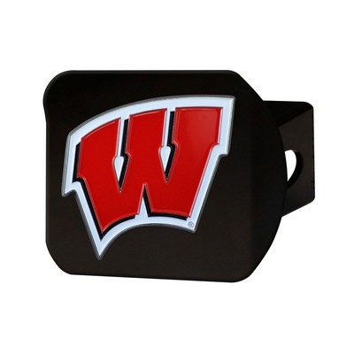 Fan Mats  LLC Wisconsin Badgers Black Metal Hitch Cover - 3D Color Emblem Red