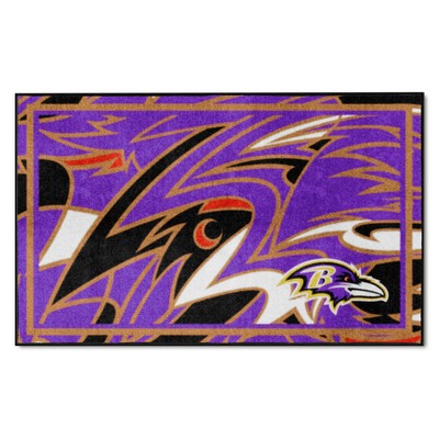 Fan Mats  LLC Baltimore Ravens 4ft. x 6ft. Plush Area Rug XFIT Design Pattern