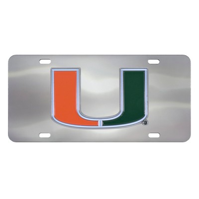 Fan Mats  LLC Miami Hurricanes 3D Stainless Steel License Plate Stainless Steel