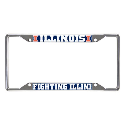 Fan Mats  LLC Illinois Illini Chrome Metal License Plate Frame, 6.25in x 12.25in Orange