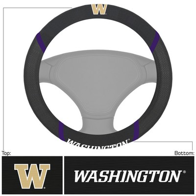 Fan Mats  LLC Washington Huskies Embroidered Steering Wheel Cover Black