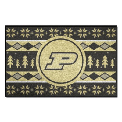 Fan Mats  LLC Purdue Boilermakers Holiday Sweater Starter Mat Accent Rug - 19in. x 30in. Black