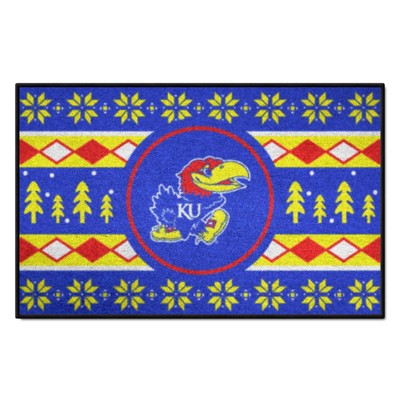 Fan Mats  LLC Kansas Jayhawks Holiday Sweater Starter Mat Accent Rug - 19in. x 30in. Blue