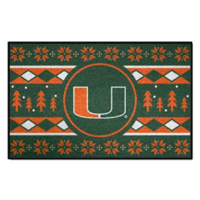 Fan Mats  LLC Miami Hurricanes Holiday Sweater Starter Mat Accent Rug - 19in. x 30in. Green