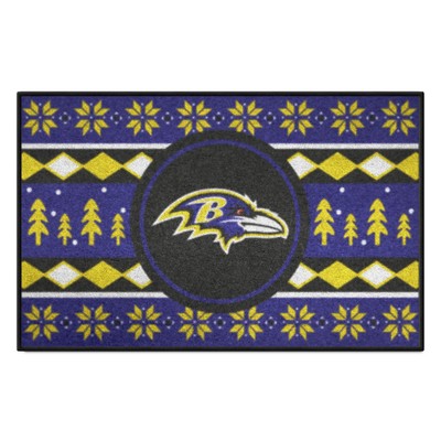Fan Mats  LLC Baltimore Ravens Holiday Sweater Starter Mat Accent Rug - 19in. x 30in. Purple