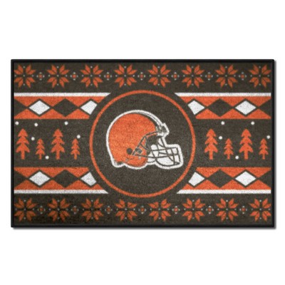 Fan Mats  LLC Cleveland Browns Holiday Sweater Starter Mat Accent Rug - 19in. x 30in. Brown