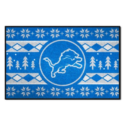 Fan Mats  LLC Detroit Lions Holiday Sweater Starter Mat Accent Rug - 19in. x 30in. Blue