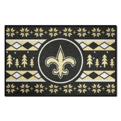 Fan Mats  LLC New Orleans Saints Starter Mat Holiday Sweater Black