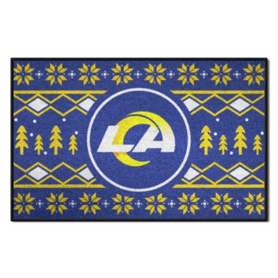 Fan Mats  LLC Los Angeles Rams Holiday Sweater Starter Mat Accent Rug - 19in. x 30in. Navy
